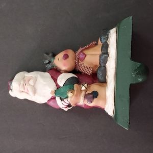 Santa&Rudolph Stocking Hanger,GUC,Ceramic Santa&deer,Cast Iron Bottom Hanger.